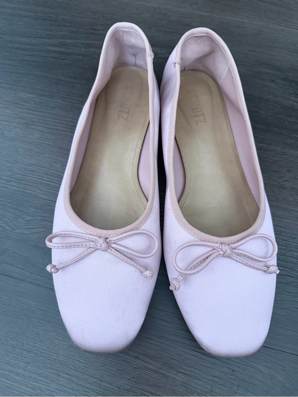 SCHUTZ Light Pink Bow Square-Toe Ballet Flats